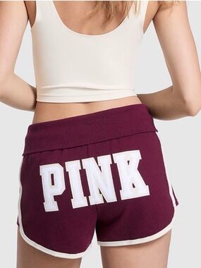 Victoria’s Secret PINK Ivy Terry Fold Over Retro Shorts - Maroon/Burgundy
